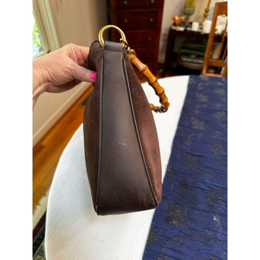 Gucci Brown Suede Bamboo Handle Bag w/ Shoulder Strap - Picture 8 of 16
